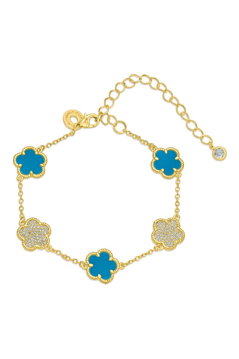 CZ & Faux Turquoise Clover Bracelet, Main, color, TURQUOISE/ GOLD