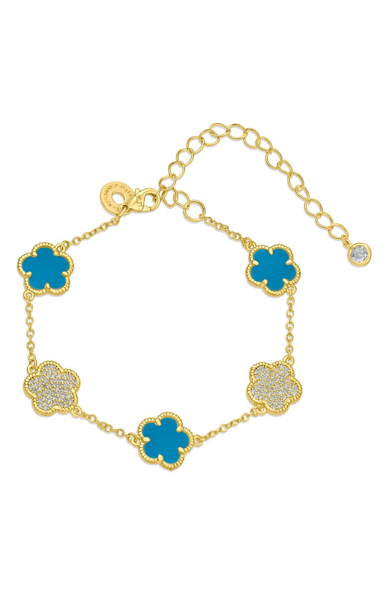 CZ by Kenneth Jay Lane CZ & Faux Turquoise Clover Bracelet, Main, color, Turquoise/ Gold