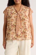 DR2 by Daniel Rainn Floral Tie Neck Cap Sleeve Top