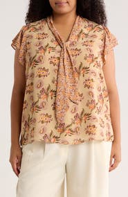 DR2 by Daniel Rainn Floral Tie Neck Cap Sleeve Top