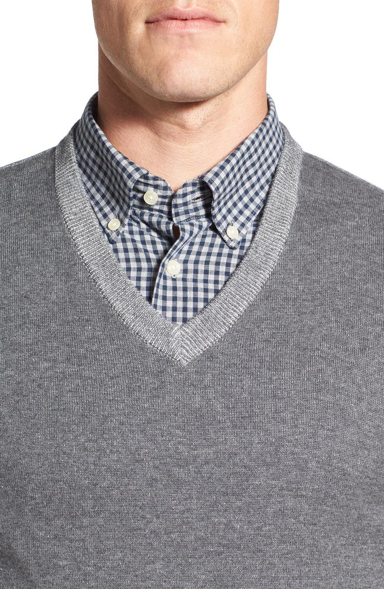 NORDSTROM MEN'S SHOP Tonal Trim V-Neck Sweater, Alternate, color, 