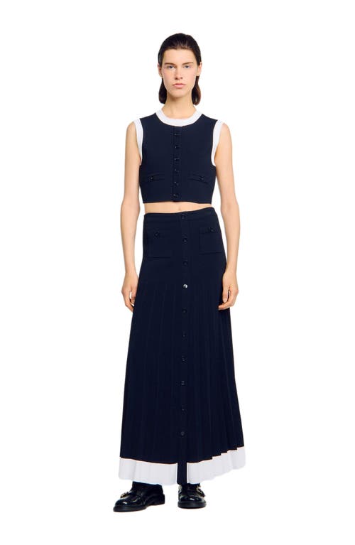 Sandro Two-tone Cropped Cardigan In Blue