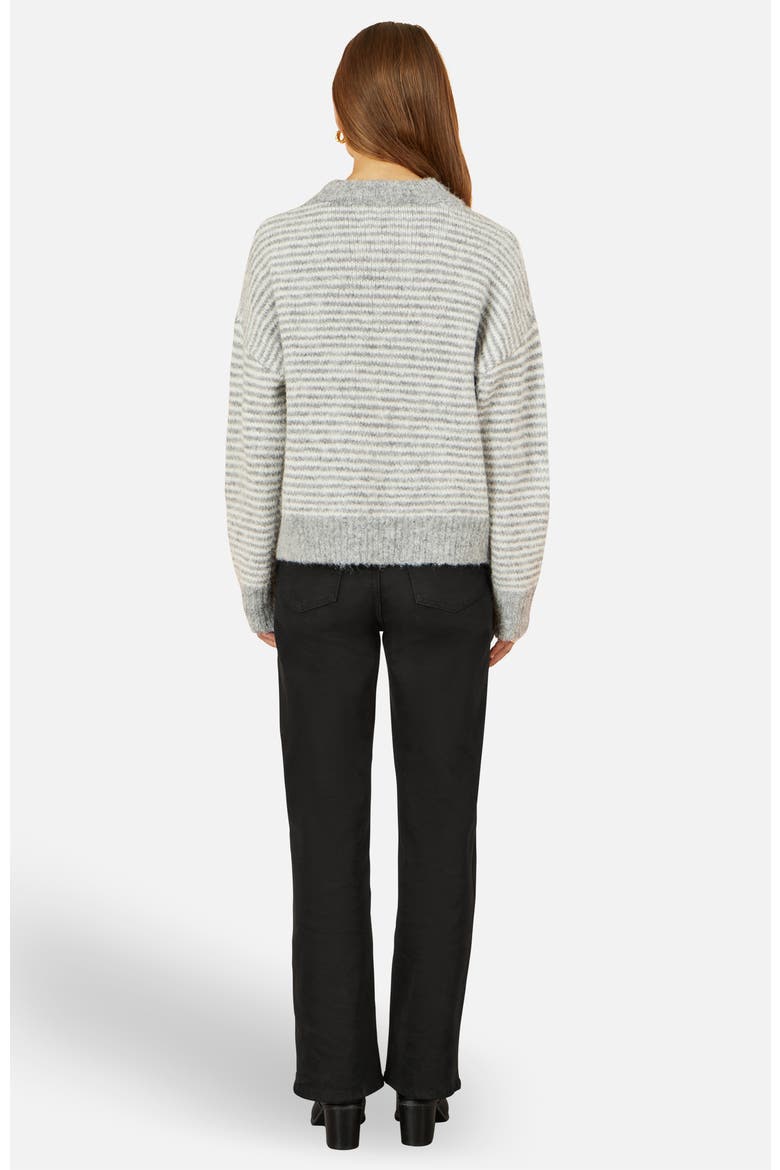 Striped Floral Applique Sweater, Alternate, color, Grey