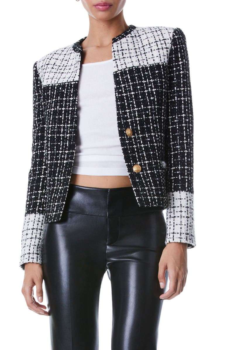 Alice + Olivia Jaydn Two-Tone Tweed Jacket, Main, color, 