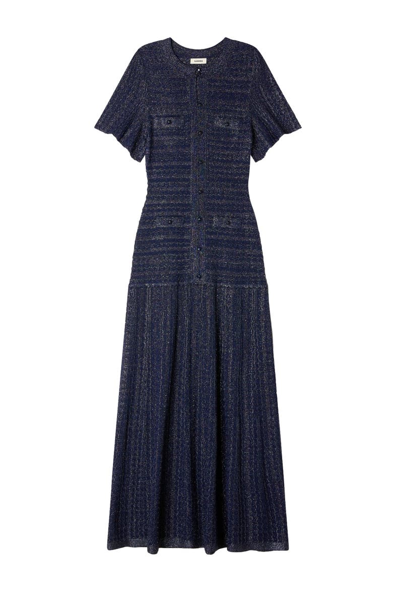 Rhinestone knit maxi dress, Alternate, color, Navy blue
