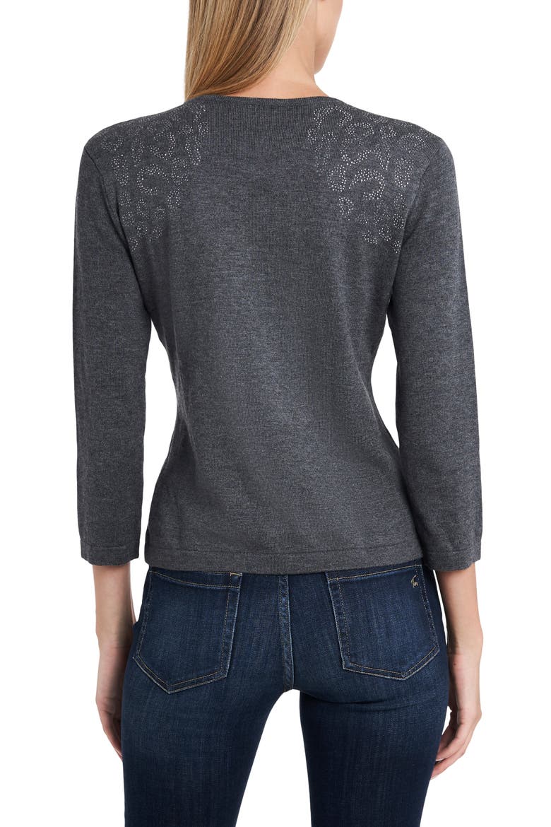 Studded Shoulder Animal Print Jacquard Sweater, Alternate, color, MEDIUM HEATHER GREY