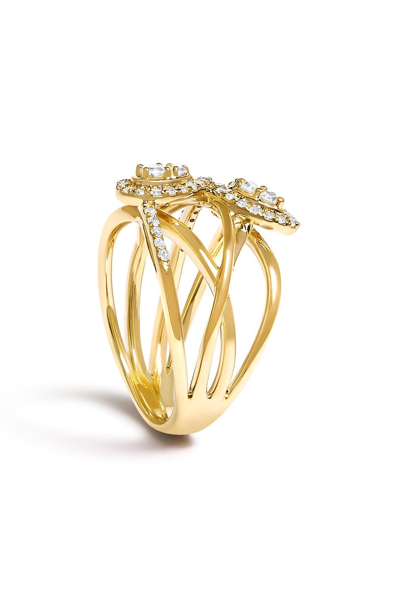 10K Yellow Gold 1/2 Cttw Diamond Crossover 3 Leaf Floral Cocktail Ring Band, Alternate, color, Yellow