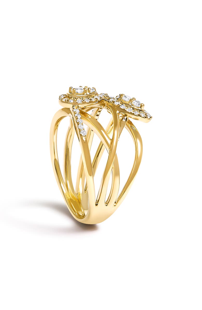 Haus of Brilliance 10K Yellow Gold 1/2 Cttw Diamond Crossover 3 Leaf Floral Cocktail Ring Band, Alternate, color, Yellow
