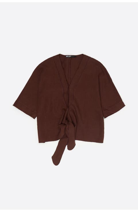 Linen Maxi Cape Shirt With Bow