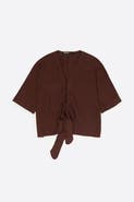 Bimba y Lola Linen Maxi Cape Shirt With Bow