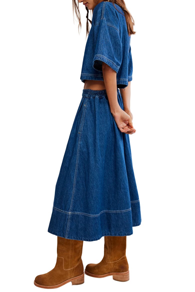Westley Denim Crop Top & Skirt, Alternate, color, DEEP SEA WASH