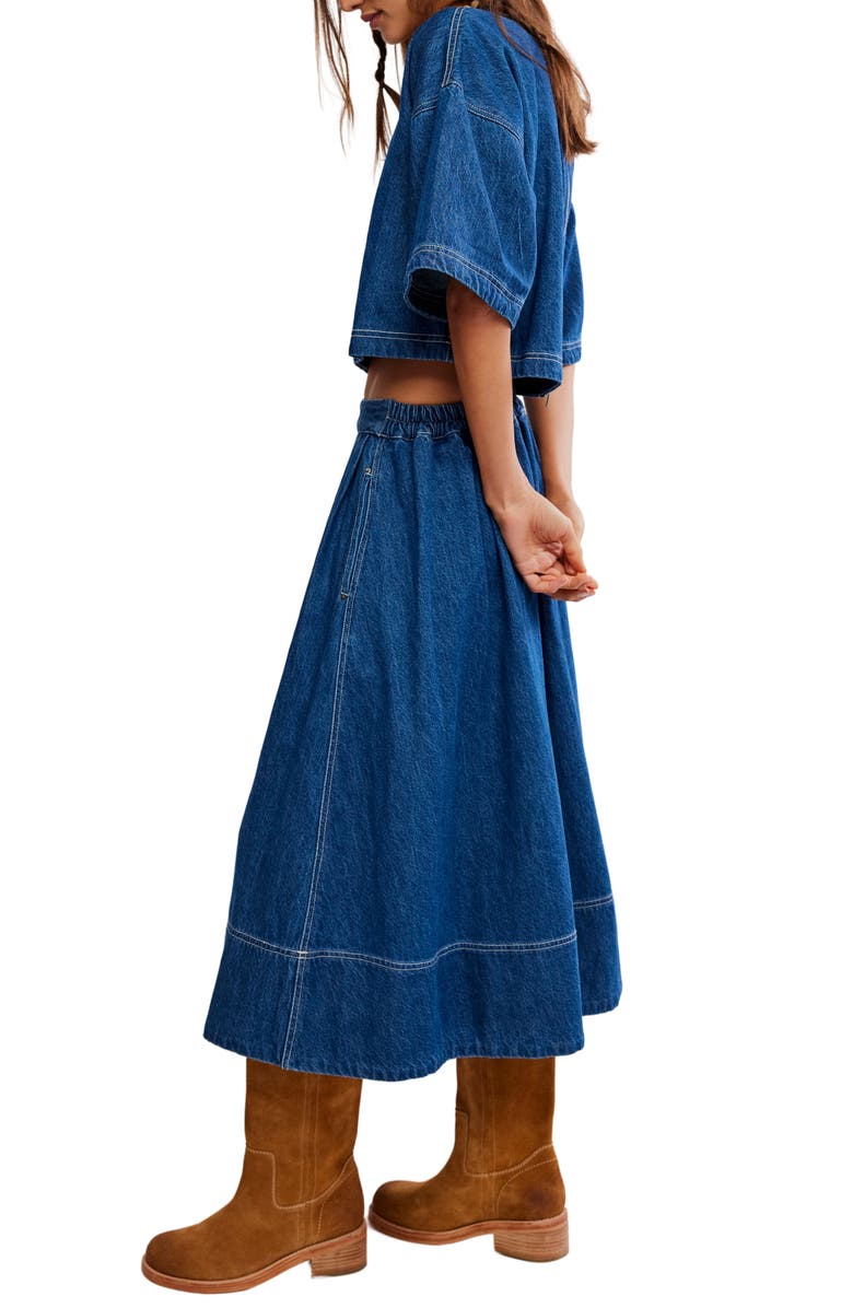Free People Westley Denim Crop Top & Skirt, Alternate, color, Deep Sea Wash