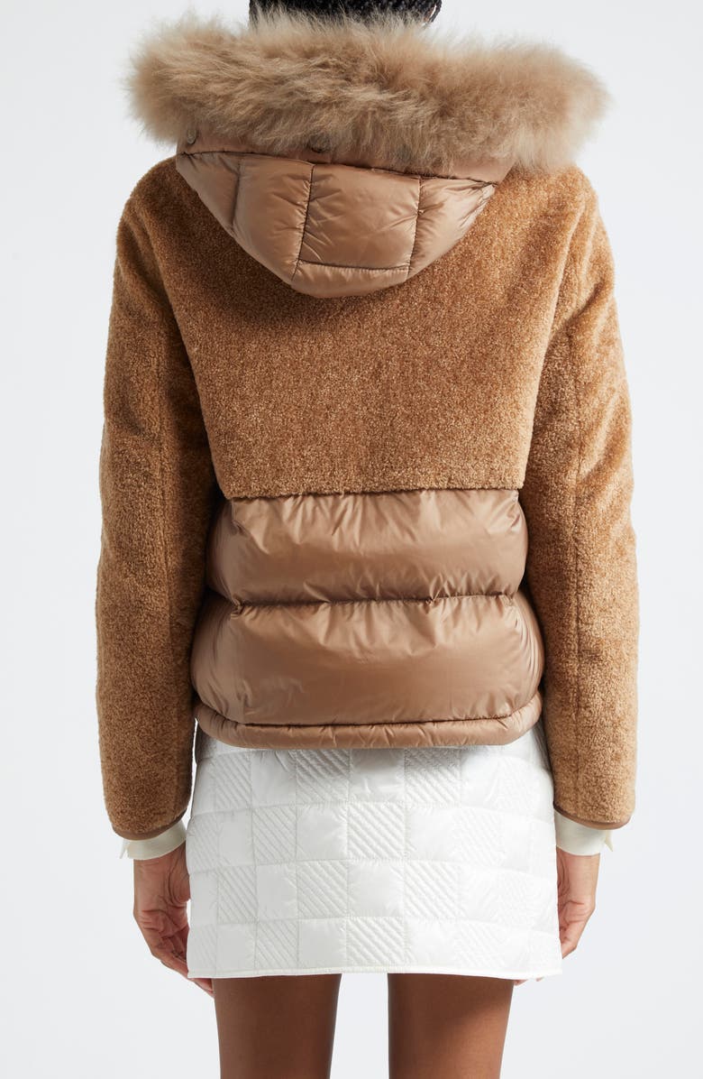 Moncler Marne Mixed Media Down Jacket with Removable Genuine Goat Hair Trim Hood, Alternate, color,