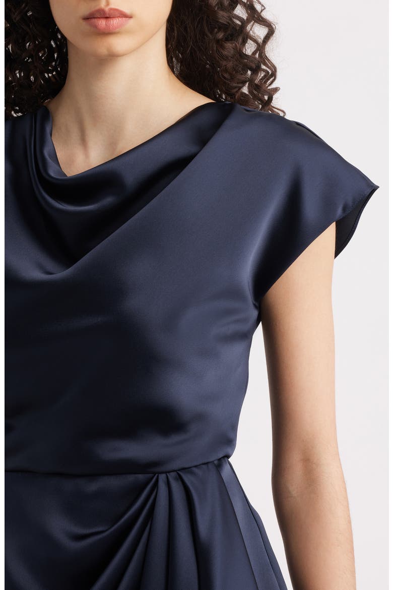 Cowl Neck Satin Sheath Dress, Alternate, color, NAVY