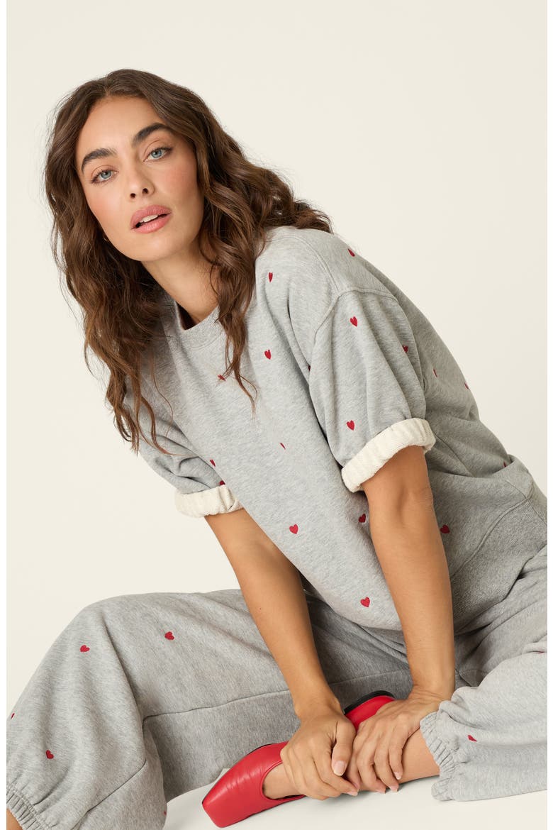 C'est La Vie Heart Short Sleeve French Terry Top, Alternate, color, H GREY