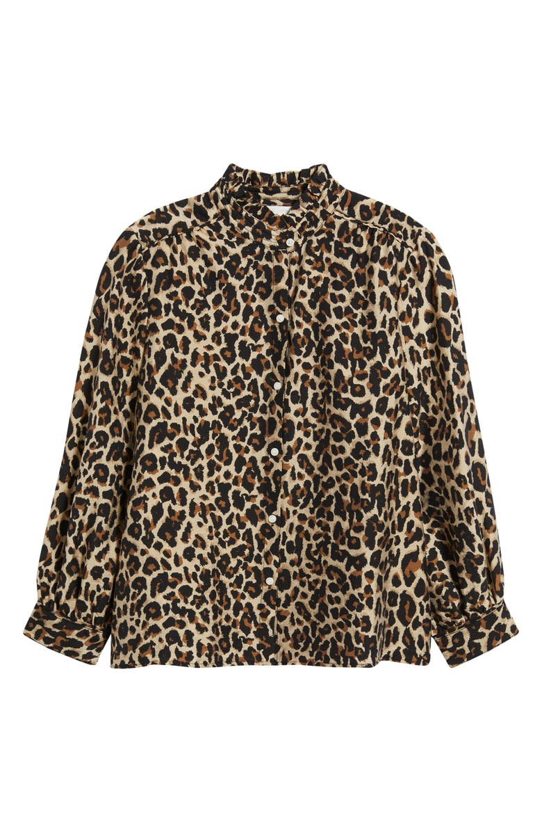 Caslon<sup>®</sup> Ruffle Button-Up Shirt, Alternate, color, Tan- Black Sarah Leopard