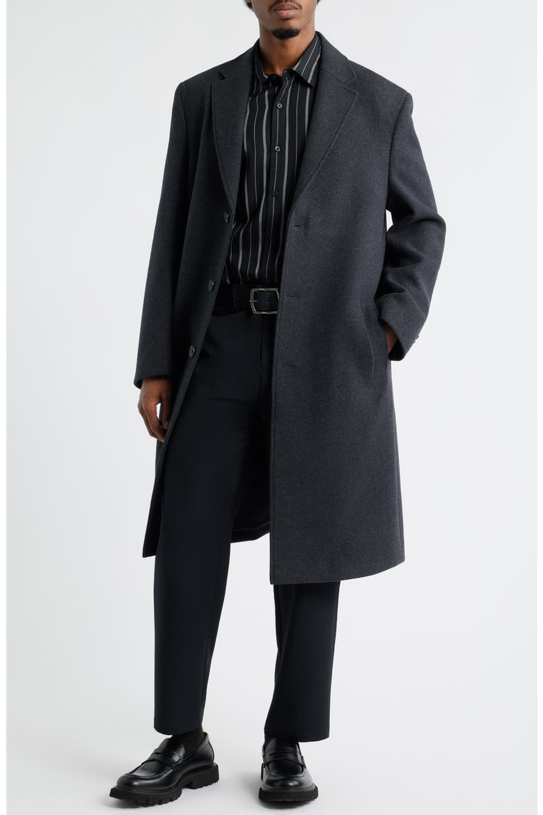 Wool Blend Melton Overcoat, Main, color, BLACK CAVIAR