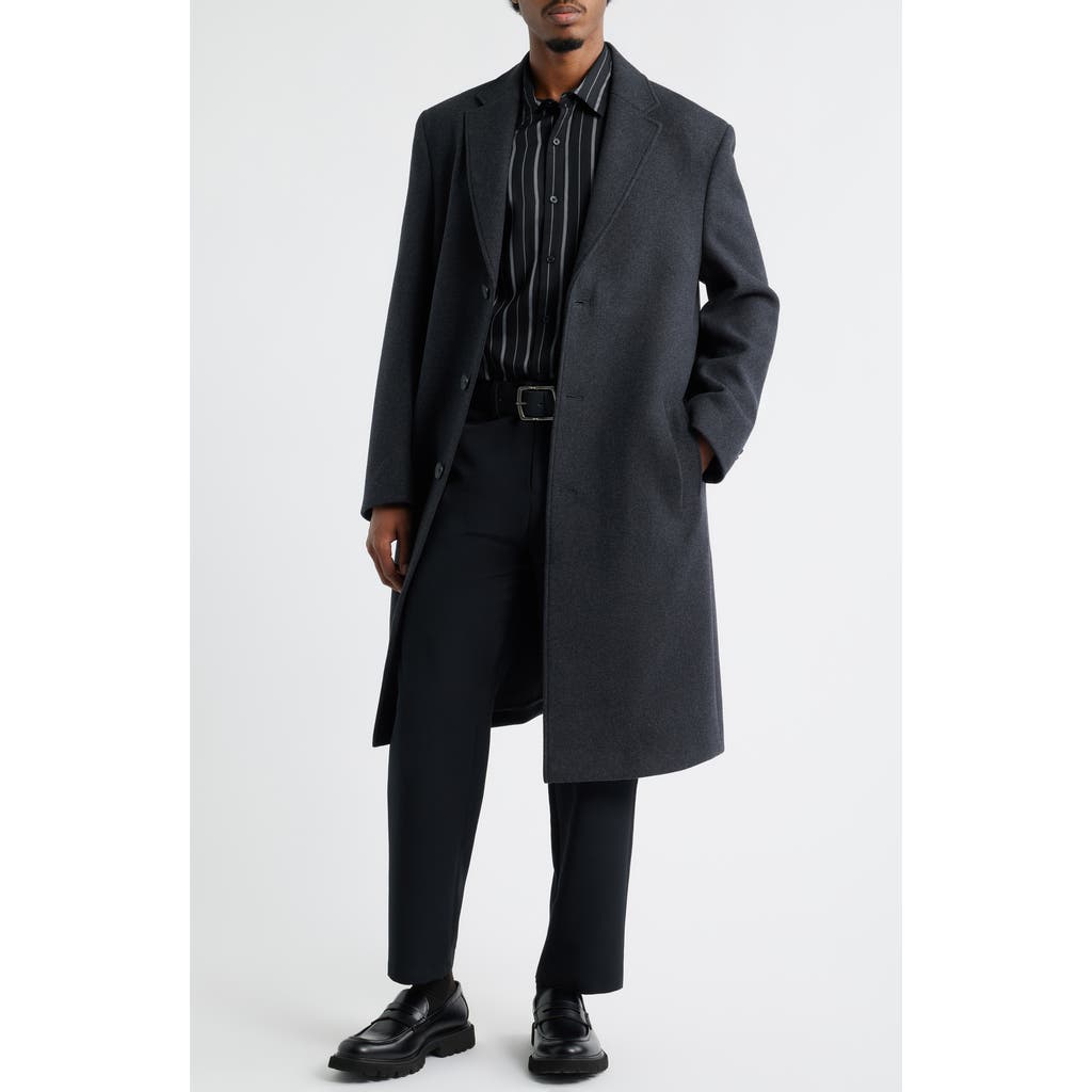 Open Edit Wool Blend Melton Overcoat In Black