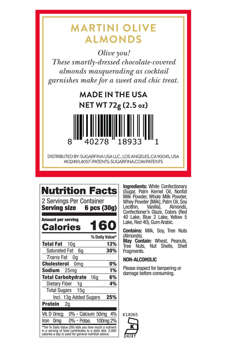 sugarfina Olive You Set of 4 Martini Olive Almonds Candy Cubes, Alternate, color, 