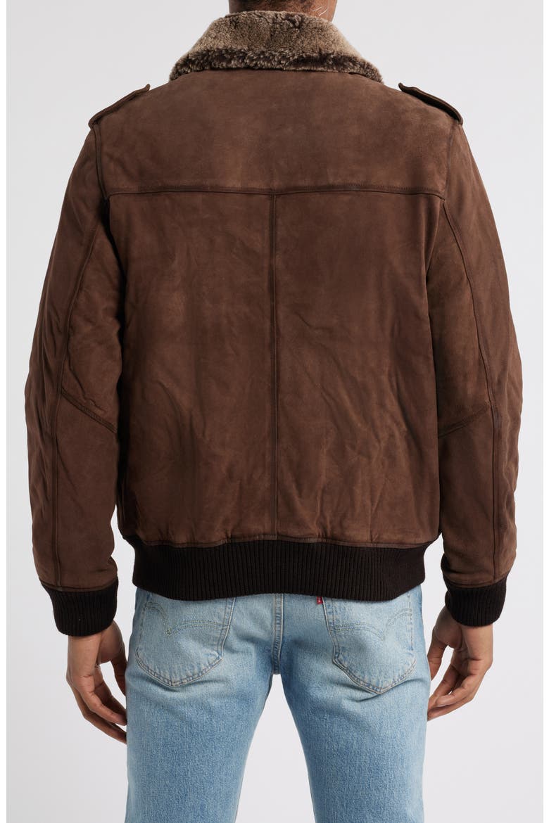 Suede Flight Jacket with Genuine Shearling Collar, Alternate, color, DARK BROWN