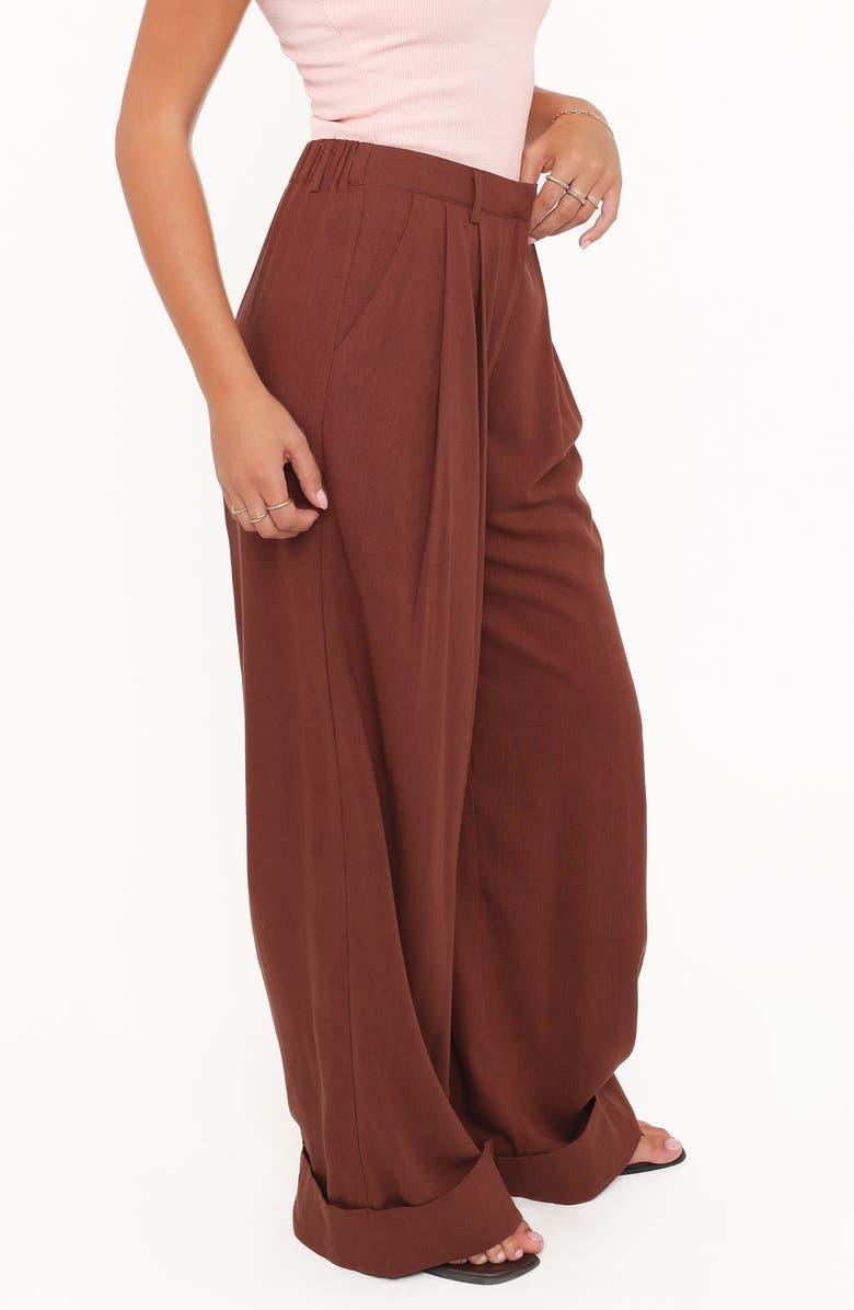Petal & Pup Elinor Cuffed Pleated Wide Leg Pants, Alternate, color, Brown