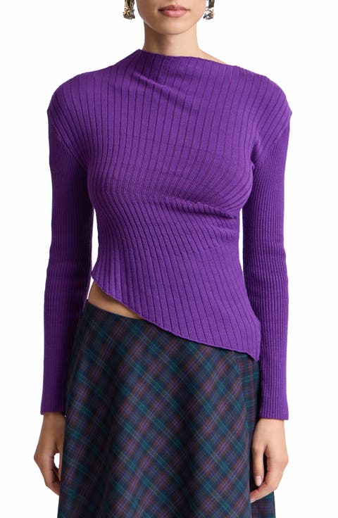 Radial Rib Asymmetric Hem Sweater