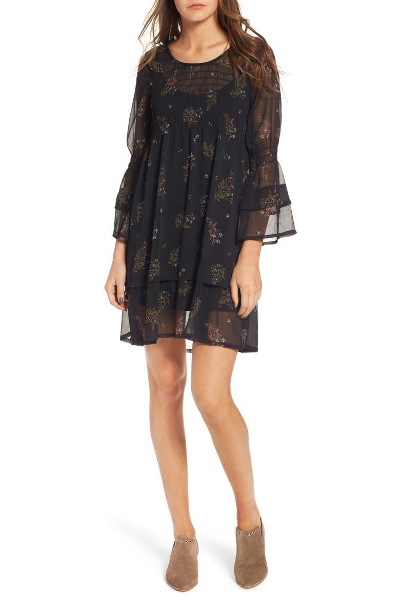 Susannah Bell Sleeve Dress, Main, color, JET WASH