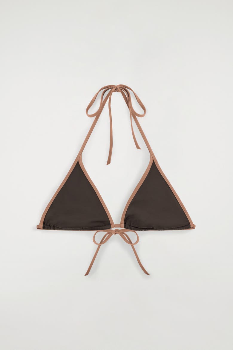 Contrast-trimmed Triangle Bikini Top, Alternate, color, BROWN / TERRACOTTA
