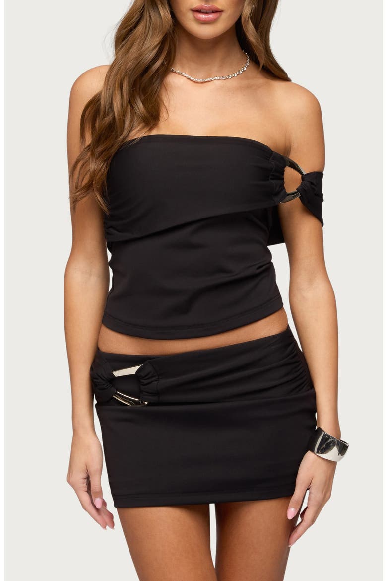 Eden Metal Ring One-Shoulder Top, Main, color, BLACK