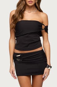 EDIKTED Eden Metal Ring One-Shoulder Top