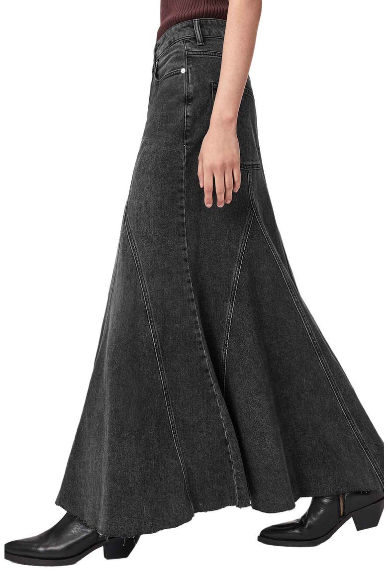 Alma Flare Denim Maxi Skirt, Alternate, color, WASHED BLACK