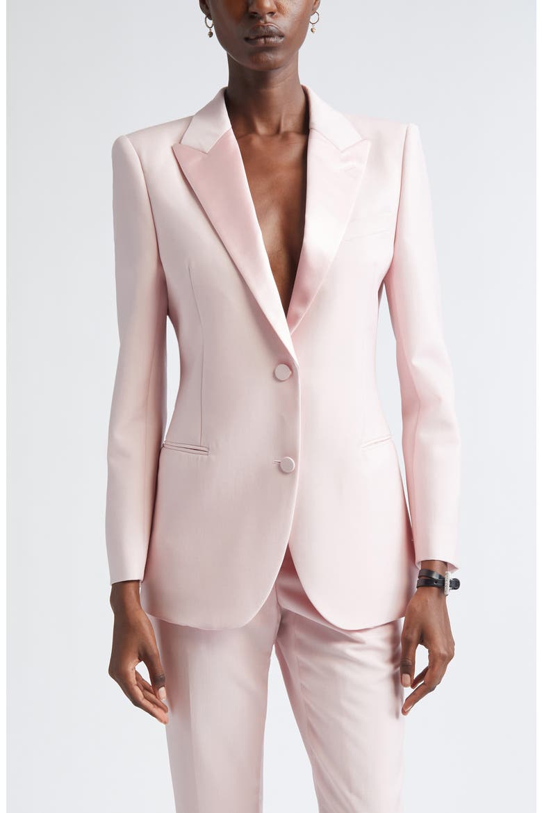 Satin Lapel Wool & Mohair Jacket, Main, color, ROSE