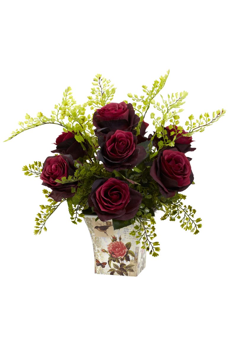 Rose & Maiden Hair with Floral Planter, Main, color, Burgundy
