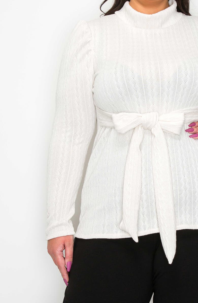 L I V D Catriona Waist Tie Mock Neck Sweater, Alternate, color, Ivory
