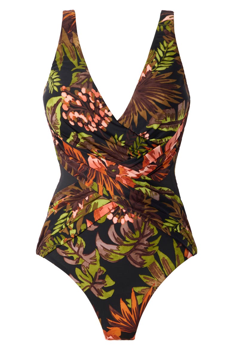 Botanico Crossover One-Piece Swimsuit, Alternate, color, BLACK MULTI