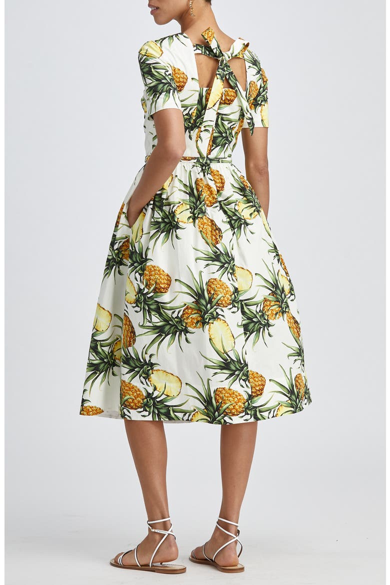 Pineapple Poplin Belted Midi Dress, Alternate, color, IVORY MULTI