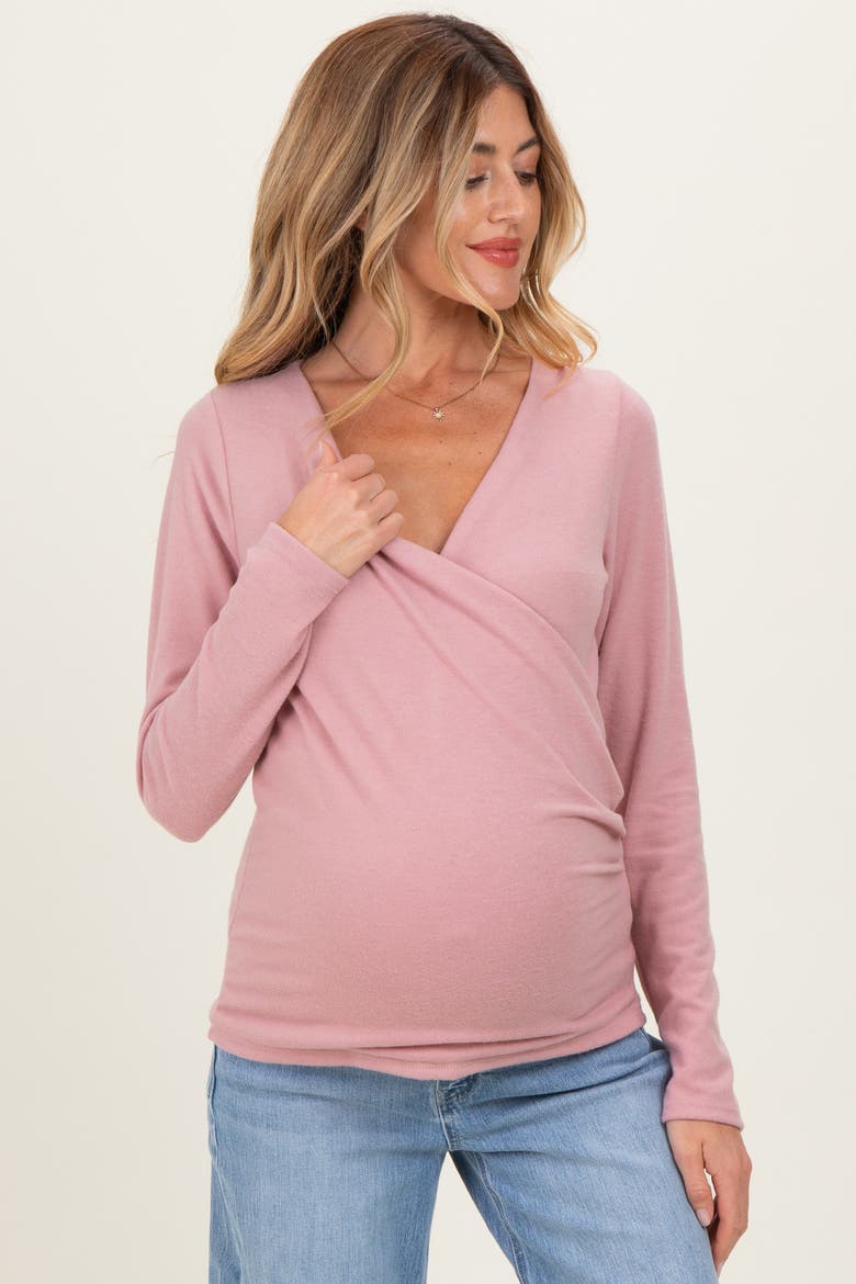 Brushed Knit Wrap Front Top, Alternate, color, Mauve