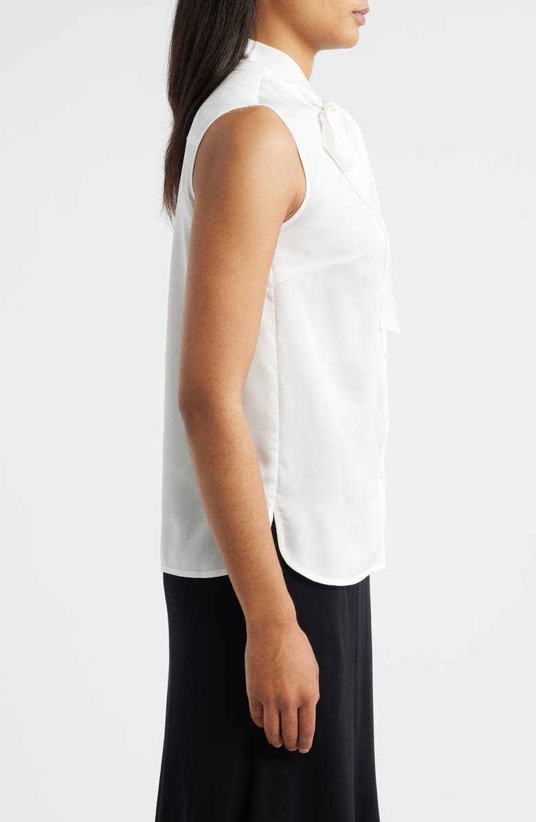 Misook Pussybow Sleeveless Button-Up Shirt, Alternate, color, White
