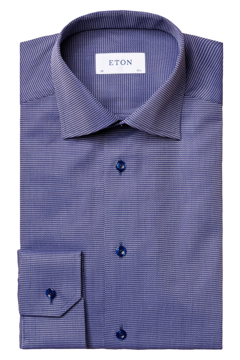 Contemporary Fit Navy Textured Solid Dress Shirt, Main, color, BLUE