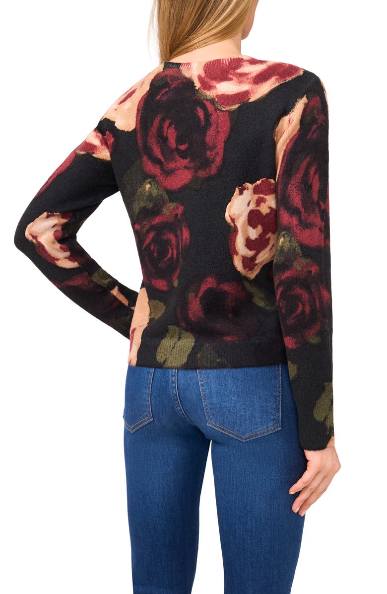 Halogen<sup>®</sup> Floral Print Crewneck Sweater, Alternate, color, Rich Black
