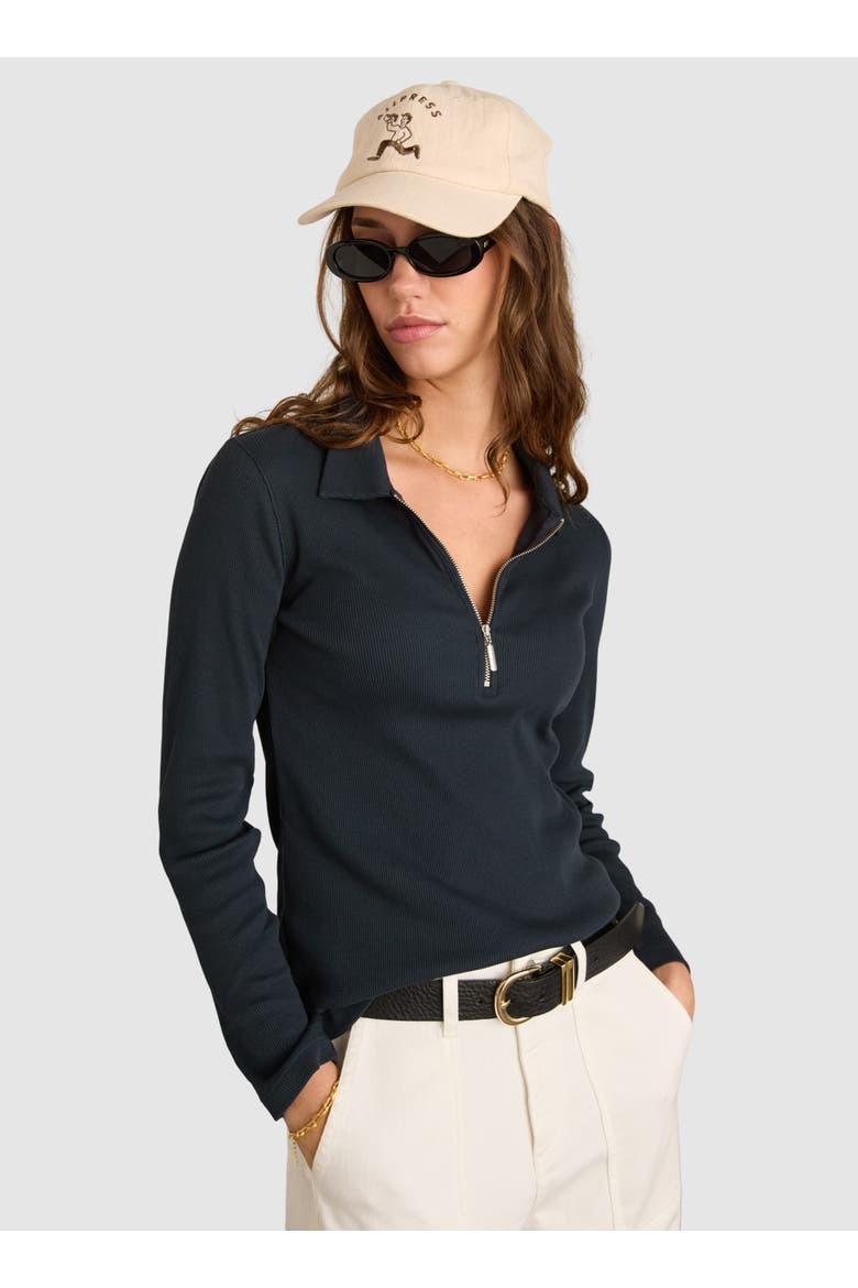 Cotton Zip Collar Ribbed Top, Main, color, Classic Navy