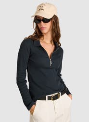 Baukjen Cotton Zip Collar Ribbed Top