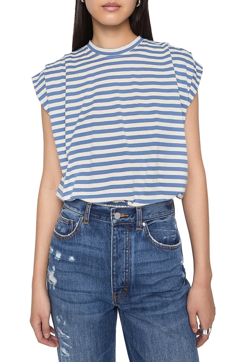 Holly Stripe Cap Sleeve Cotton Top, Main, color, PERIWINKLE/ ECRU STRI