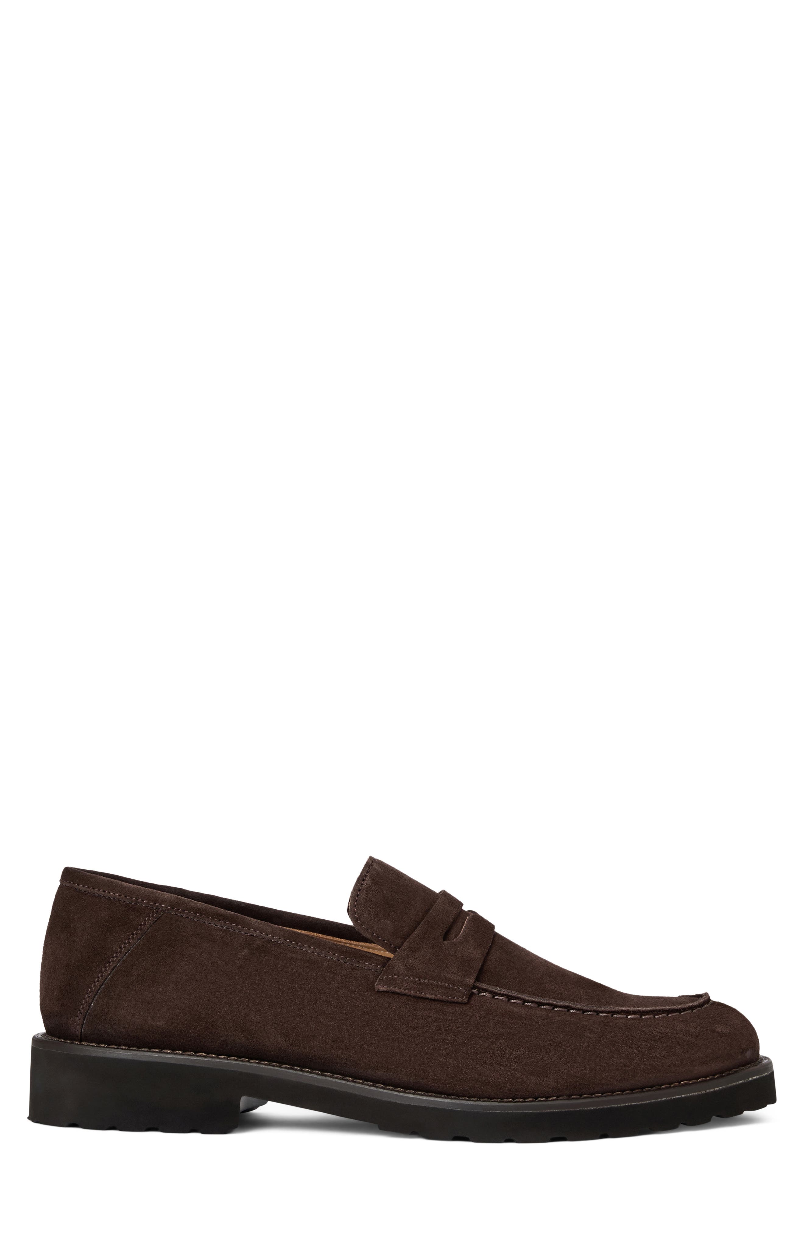 Zeri Leather Penny Loafer, Alternate, color, DARK BROWN SUEDE