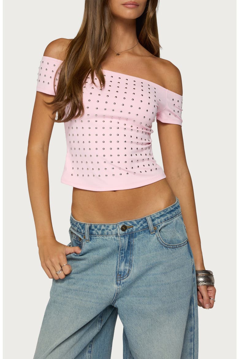 Mack Studded Off the Shoulder Top, Main, color, PINK