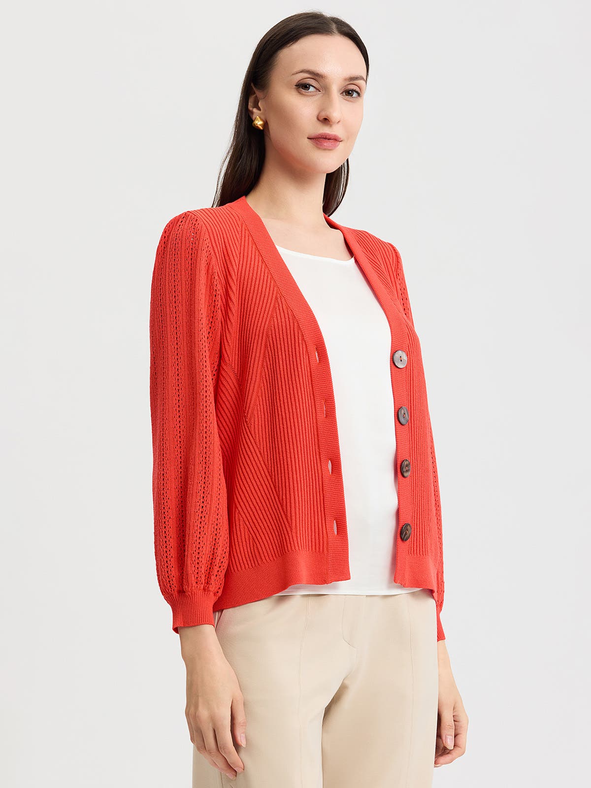 Heritage Pointelle Ribbed Soft Knit Cardigan - image 2