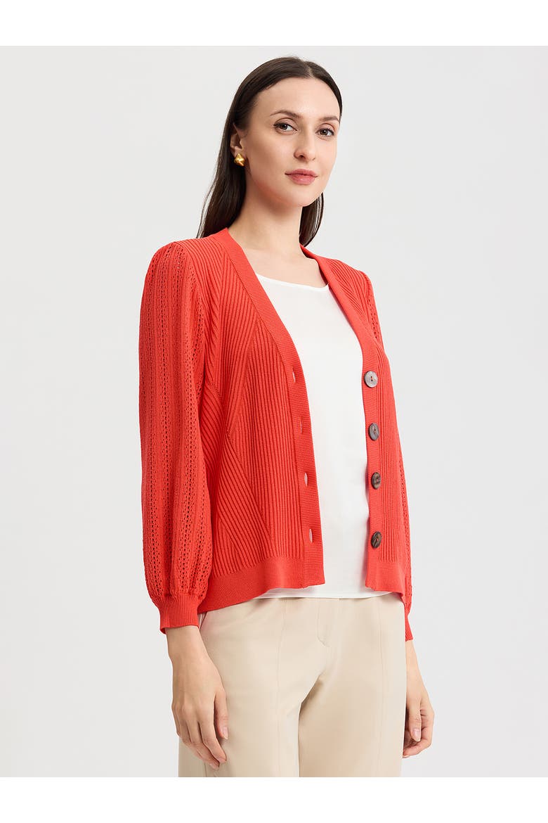 Heritage Pointelle Ribbed Soft Knit Cardigan, Alternate, color, Cherry Ember