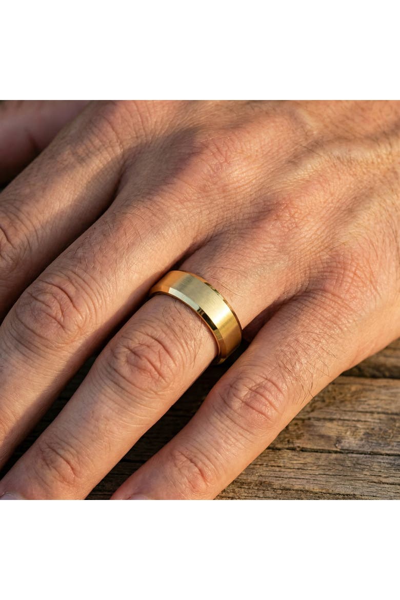 Mens Gold Plated Tungsten Ring 6mm Comfort Fit Brushed Beveled Edge Wedding Band, Alternate, color, Tungsten