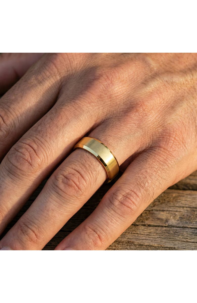 Bliss Diamond Mens Gold Plated Tungsten Ring 6mm Comfort Fit Brushed Beveled Edge Wedding Band, Alternate, color, Tungsten