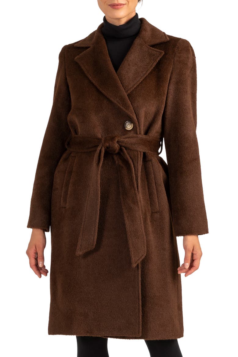 Belted Alpaca & Wool Coat, Main, color, BROWN